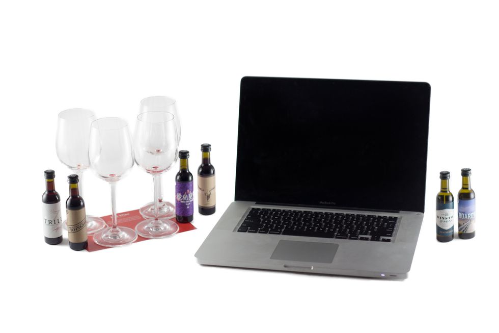 tasting room kit with glasses and laptop